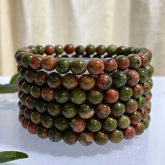 Natural Unakite 6mm 7.5” Crystal Healing Stretch Bracelet NEW - Picture 1 of 2